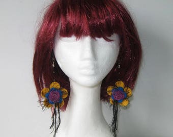 Beautiful Felt Earrings Sterling Silver 925 Flower