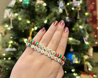 Merry Christmas Beaded Bracelets - Holiday Bracelets