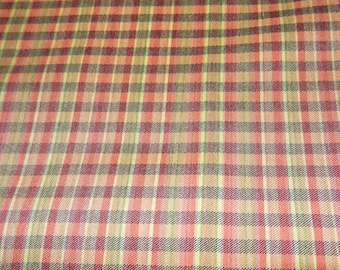 Plaid Printed Fabric~  56"x62" Upholstery Fabric~Green, Gold, Red, Beige, Cream~ Silk Satin Heavy Double SidedScreen Print Cotton