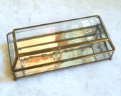 Large Glass Casket Jewelry Box Geometric Beveled Dome Brass Hinge Mirror Wavy Water Glass Rectangle Watch or Trinket Box Necklace Holder
