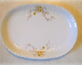 Antique White Ironstone Platter English Transferware Oval Dish Yellow Flowers Farmhouse Kitchen French Platters Oval Serving Platter