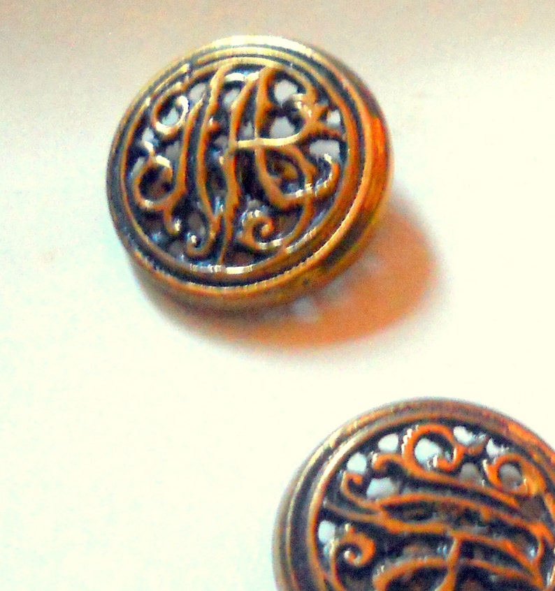 9 French Sweater Buttons, Made in Europe Button Set Monogram Buttons Goldtone Buttons Sewing Notions/Button Collection Accessories image 4