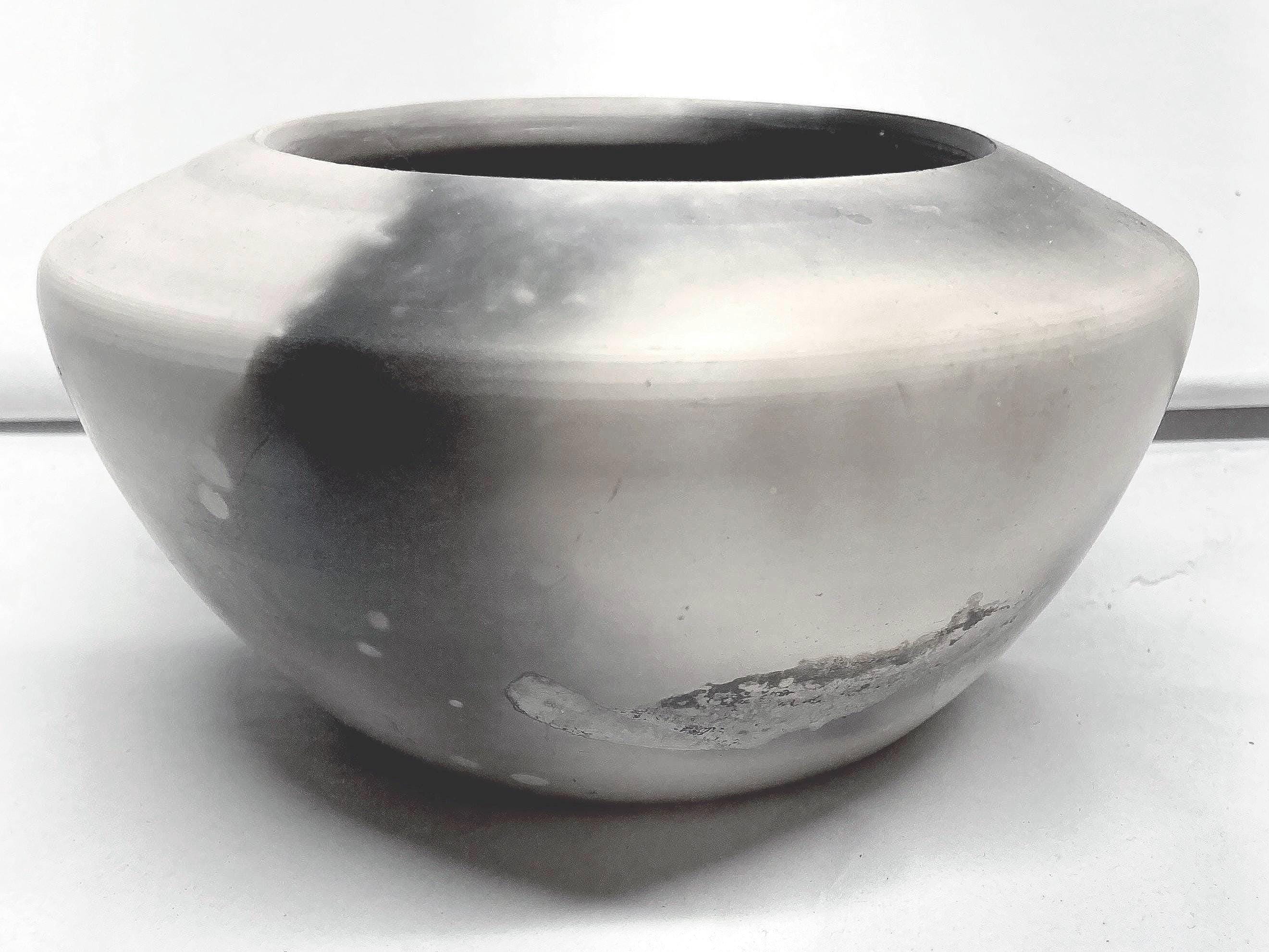 Vintage Saggar Pottery Art Bowl Handmade Planter Vase~ Boho Raku Fire Pit Technique~White Gray Black Smoke Signal Design~Natural Ash