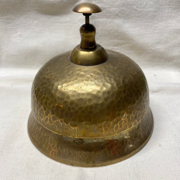 Vintage 5” Brass Hammered Service Bar Bell, Reception Desk Bell, Dinner Bell, Calling Bell, Hotel Bell, Waiter Bell~ heavy metal bell~