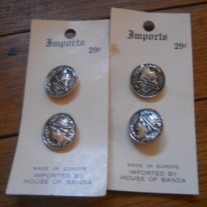 4 French Metal shank Buttons, Made in Europe Set of 4 Nordic Swiss Alps Blazer Sewing Notions Button Collection NOS Sewing Notion image 3
