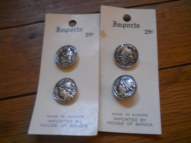 4 French Metal shank Buttons, Made in Europe Set of 4 Nordic Swiss Alps Blazer Sewing Notions Button Collection NOS Sewing Notion image 3