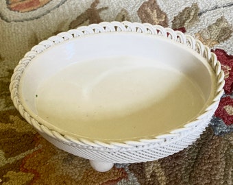 Beautiful Fine Lattice Lace White Vintage Italian Porcelain Bowl , Cachepot, Fruit Dish or faux planter