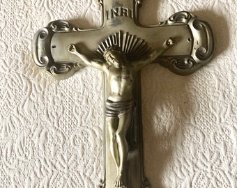 Sale~ ITALY 1890s Antique Wall Pectoral Cross Crucifix Jesus ~ Spelter Alloy  I.C.H Co 610 ~ Religous Collection, Holy Catholic Collectible