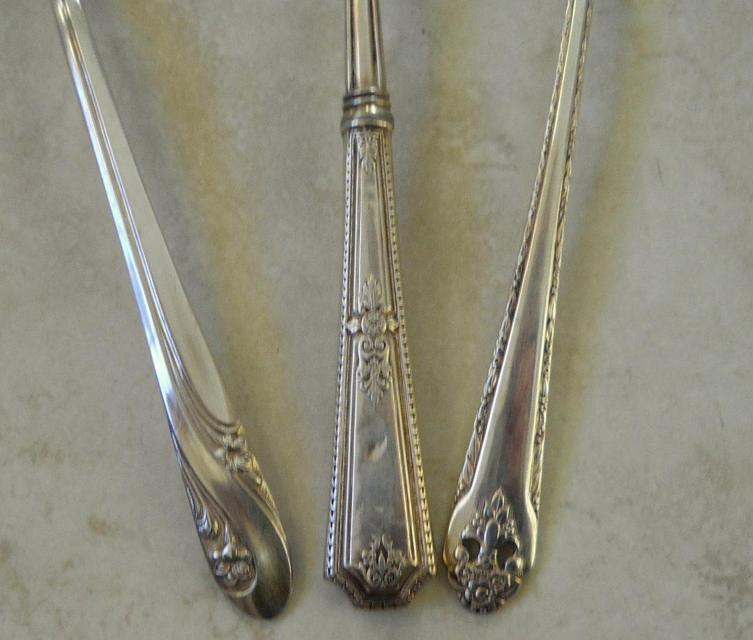3 Silverplate Large Serving Forks Wedding Servers Antique French