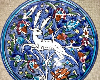 Vintage Holy Land Casserole Dish~Jerusalem Ceramic Pottery~ Israel Art Plate~Armenian Hand Painted Floral Decorative Plate~ Israeli Plate