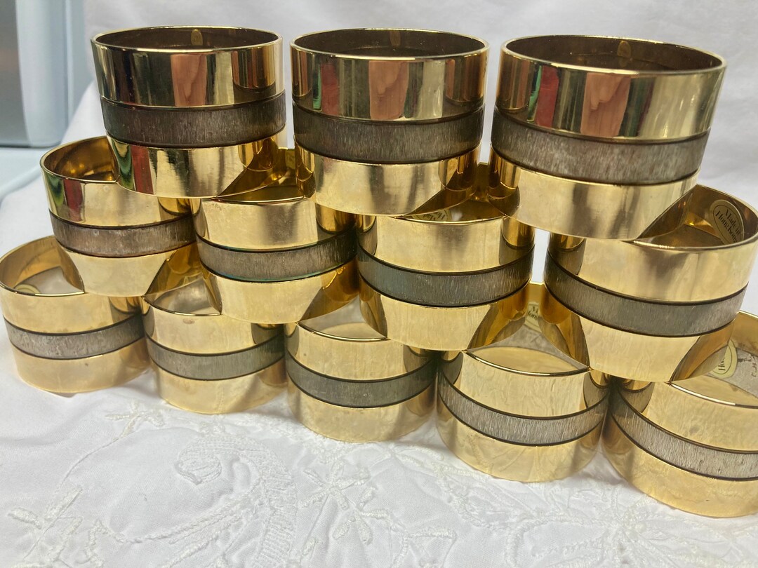 Set of 12 Gold Cylinder Napkin Rings Stainless Steel Metal Napkin
