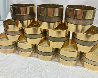 Set of 12 Gold Cylinder  Napkin Rings~ Stainless Steel Metal Napkin Holders~ Metal Art Modern Napkin Rings~ Made in Hong Kong