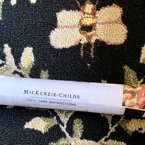 Vintage MacKenzie Childs 34 New Vinyl Kitchen Mat, Rubber backing NOS Torquay Kelp/Bloomsberry Pattern, Courtly Enamel Looking Striped Edge image 8