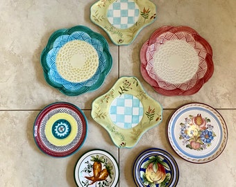 Mismatched Plates~ Italian Dinnerware Decor~ Boho Kitchen Plate Set~ Terracotta Plates - Italy Handpainted Plates Wall Art Display~