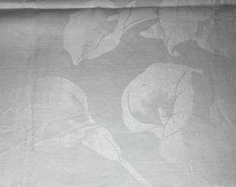 Vintage Linen Damask Tablecloth~ Calla Lily Reversible Rectangle Tablecloth 70 x 65 ~ Bright White on White  Wedding Table Floral Fabric