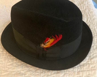 Sale~ 1940s Mens Fashion Original Black Beaver Blend Fedora~ On Stage Jazz Hats from Chicago Karoll’s Bros.~ size 7 1/8” Cool Blues Band Hat