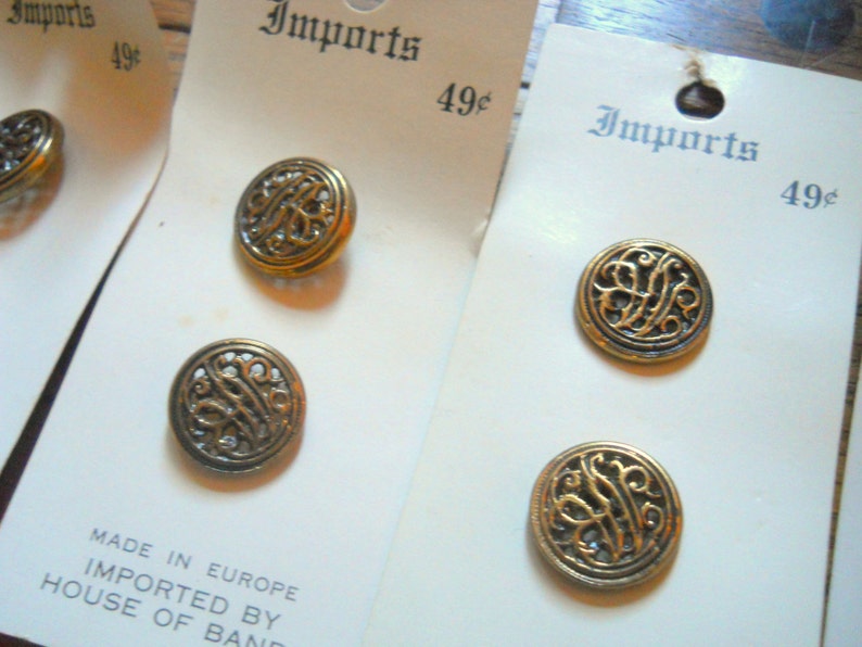 9 French Sweater Buttons, Made in Europe Button Set Monogram Buttons Goldtone Buttons Sewing Notions/Button Collection Accessories image 3