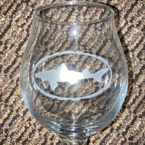 Sale~ Set of 8 Dogfish Head, Etched Fish Craft Beer Occasional Chalice Glass- 12 Ounce Chalice Sniffer Beer shops Glasses~ Barware for him