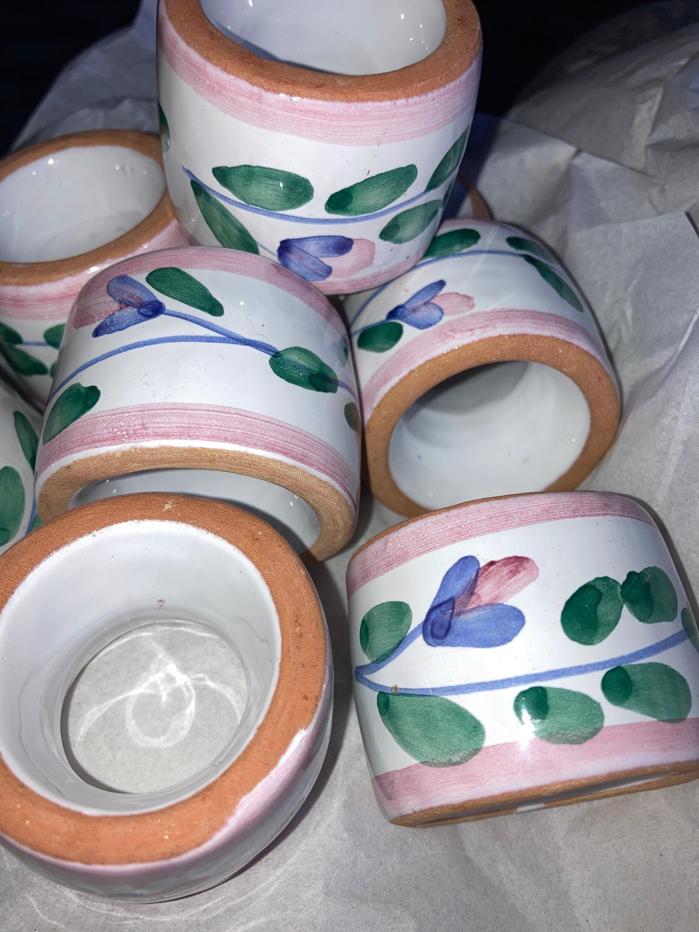 Set of 8 Pink Garland by Caleca Napkin Rings Made in Italy Easter Tablescape Pastel Napkin Holders Tea Party Table Decor Clay
