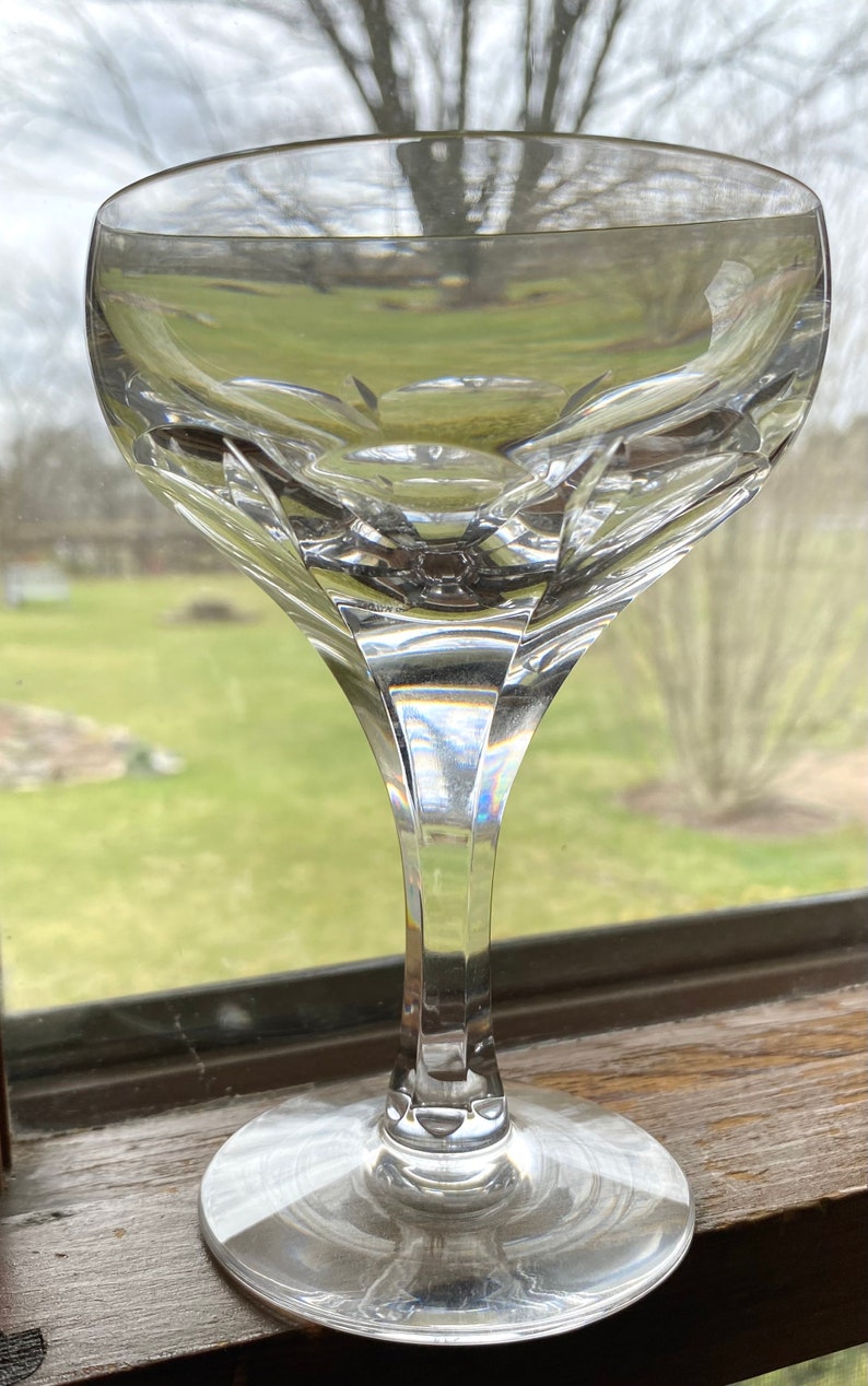 8 Rare Atlantis EVORA Champagne Coupes Sherbet Glasses Stemware with Cut Panels 5.5 EUC Elegant Crystal Clear Cut, Multi Sided Stems image 3