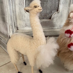 2 Llamas Super Fluffy Real Soft Fur Handmade Long Neck Alpacas Standing with Peruvian Details Stuffed Animals, from Peru image 4