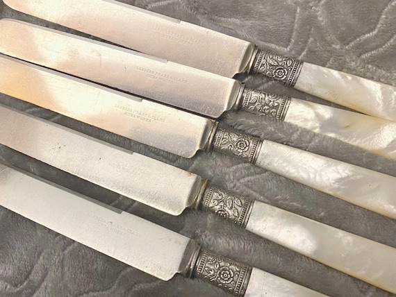 1890s Mother of Pearl Handle Knife Set by Landers Frary and Clark