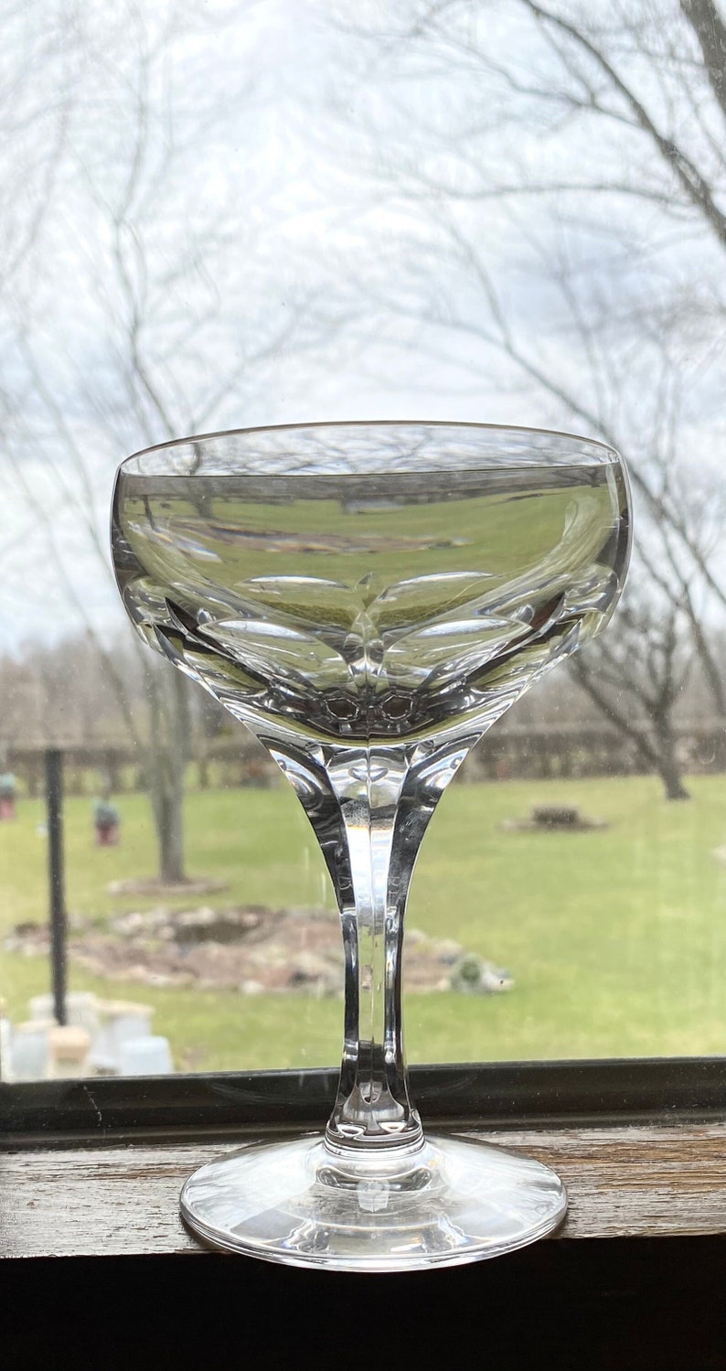 8 Rare Atlantis EVORA Champagne Coupes Sherbet Glasses Stemware with Cut Panels 5.5 EUC Elegant Crystal Clear Cut, Multi Sided Stems image 1