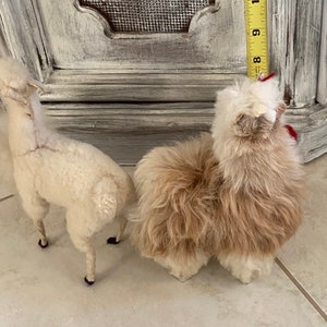 2 Llamas Super Fluffy Real Soft Fur Handmade Long Neck Alpacas Standing with Peruvian Details Stuffed Animals, from Peru image 8