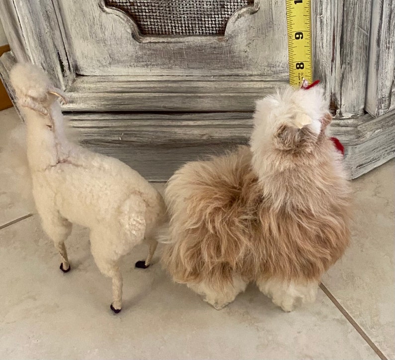 2 Llamas Super Fluffy Real Soft Fur Handmade Long Neck Alpacas Standing with Peruvian Details Stuffed Animals, from Peru image 8