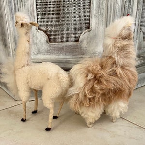 2 Llamas Super Fluffy Real Soft Fur Handmade Long Neck Alpacas Standing with Peruvian Details Stuffed Animals, from Peru image 6