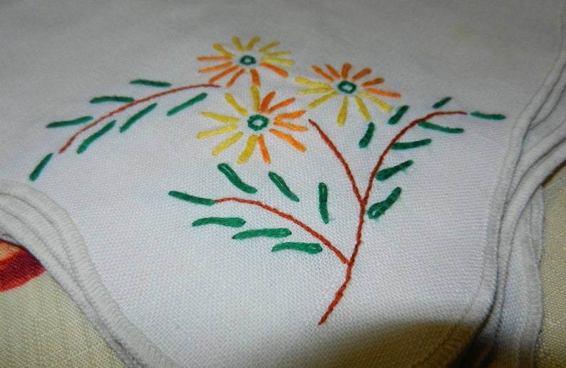 Vintage 9pc Napkin Set Needlepoint Cross Stitch Cloth Napkins Happy Yellow Daisy Breakfast Table Linens Country Kitchen Decor 14 square image 4