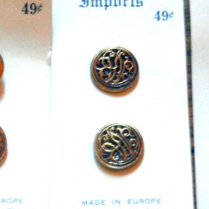 9 French Sweater Buttons, Made in Europe Button Set Monogram Buttons Goldtone Buttons Sewing Notions/Button Collection Accessories image 1