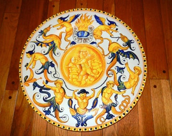 Sale~ Huge Round 20" Large Deruta Pottery Majolica Bowl Wall Plate~ Decorative FIDIA Portrait  Dipinto A Mano~ Italian dinnerware pasta bowl