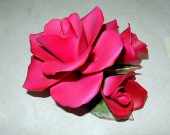 Italian Valentine Rose~ Cold Porcelain Capodimonte Art Flowers~ #3033 Certificate, Beautiful Hybird Tea Garden Hot Princess Tea Rose