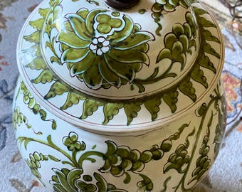 Antique Italian Ginger Jar Lamp: Hand-Painted Majolica Pottery, FZR Florence Italy~ Italian Decor 31” Tall Table lamps~ Green tones Paint