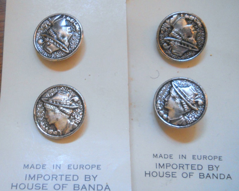 4 French Metal shank Buttons, Made in Europe Set of 4 Nordic Swiss Alps Blazer Sewing Notions Button Collection NOS Sewing Notion image 1