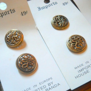 9 French Sweater Buttons, Made in Europe Button Set Monogram Buttons Goldtone Buttons Sewing Notions/Button Collection Accessories image 2