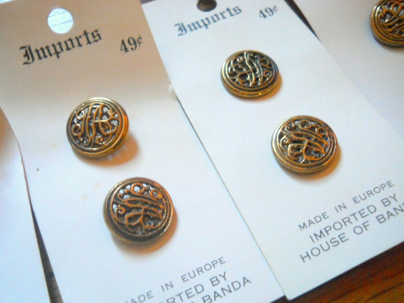 9 French Sweater Buttons, Made in Europe Button Set Monogram Buttons Goldtone Buttons Sewing Notions/Button Collection Accessories image 2