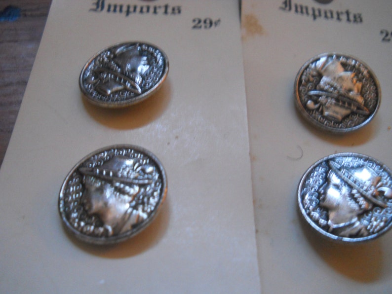 4 French Metal shank Buttons, Made in Europe Set of 4 Nordic Swiss Alps Blazer Sewing Notions Button Collection NOS Sewing Notion image 2
