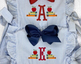 Girls Monogrammed Seersucker Back to School Dress