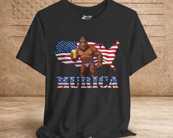 Sasquatch American Party Boy T-Shirt - Bigfüße 4. von Juli USA-Flaggen-Bier-Trinken-Hemd