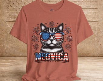 MEOWICA!! T-Shirt American Cat Patriot USA Fun Shirt