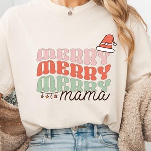 Comfort Colors® Merry Mama Sweatshirt,Christmas Shirts, Family Christmas Hoodies, Christmas Sweatshirts for Women, Merry Christmas Shirt