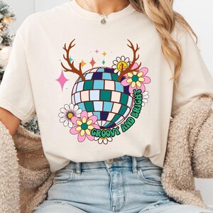Comfort Colors® GROOVY & BRIGHT Sweatshirt, Christmas Shirt, Family Christmas Hoodie, Christmas Sweatshirts for Women, Merry Christmas Shirt
