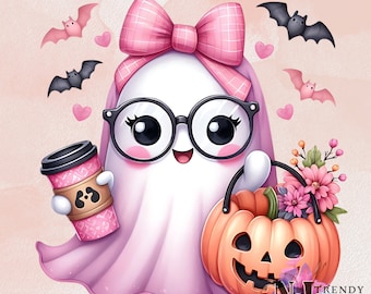 Halloween Pink Ghost PNG Clipart | Cute Kawaii Spooky Ghost Digital Download | Pastel Sublimation Graphic Illustration