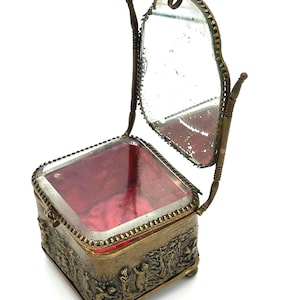 Antique French Brass Jewelry Casket with engraved putti
