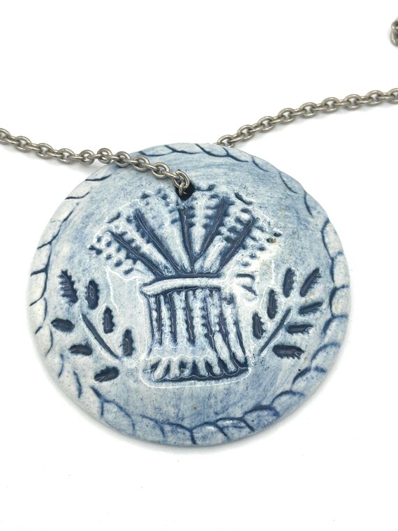 Pendentif En Céramique Vintage Signé - Occasion - Bijou Unique