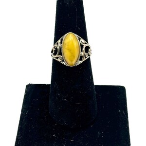Large Sterling Sliver Yellow or Green Amber Ring, Hand made silver ring, Yellow Amber, Baltic Amber
