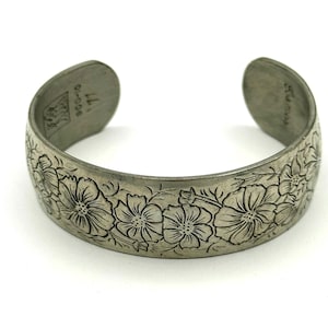 Kirk Stieff Pewter Cuff Bracelet, 70s Flower of the Month Series