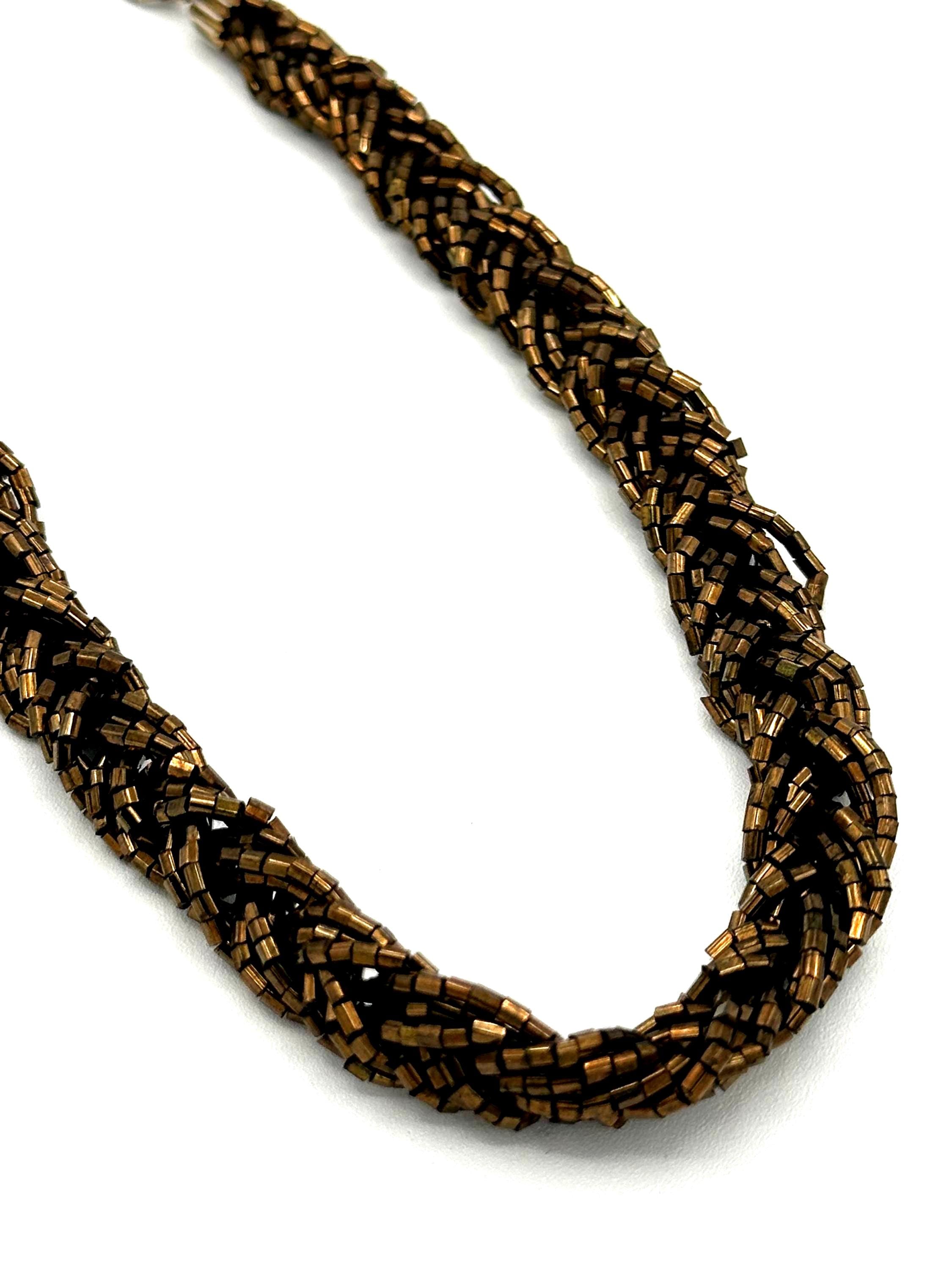 編み込みブロンズガラスラッパビーズチョーカーネックレス - Etsy 日本